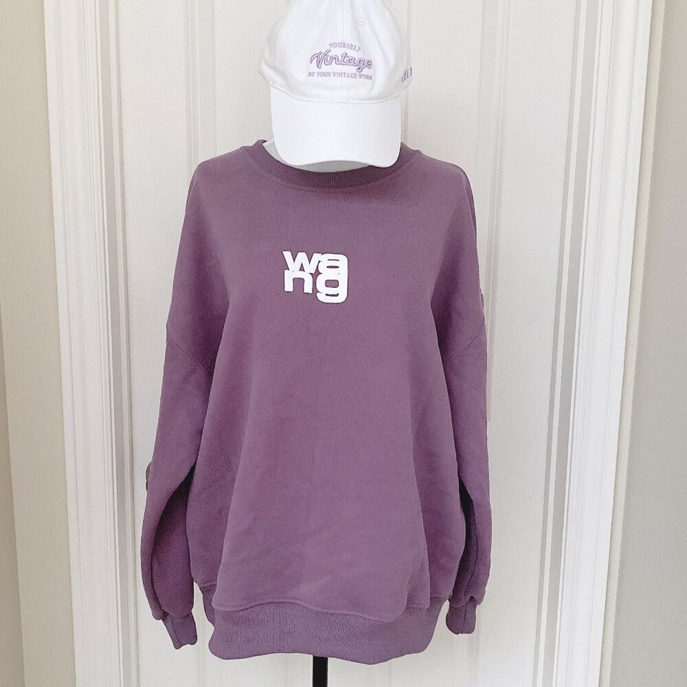 New Wang Logo Letter Purple Crew Neck dropped shoulder Relax Fit Sweatshirt